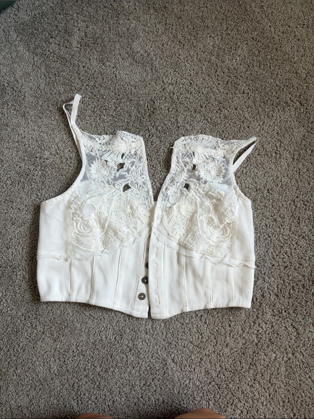 Free People Ivory Lace-Front Ribbed Crop Cami